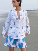 Nimo with Love Top Columbia Blouse in White with Seaworld Embroidery