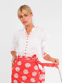 Soapwort Blouse in White w/ Red Shells Embroidery