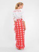 Soapwort Blouse in White w/ Red Shells Embroidery