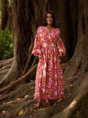 Odile Dress Simona Cross-Chest Dress in Pink Flowers