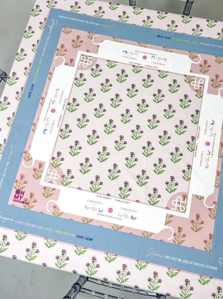 Oh My Mahjong Mahjong Tablecloth Pink Instructional Mahjong Tablecloth