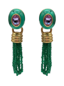 Grace Malachite Resin Earrings with Emerald Faceted Glass Removable Drop