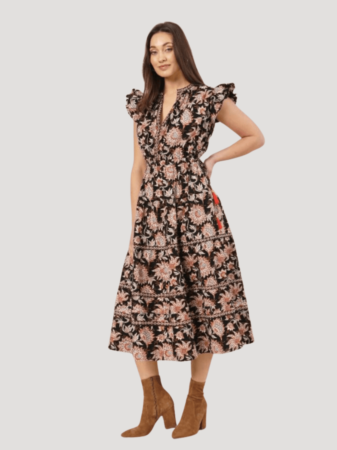 Omika Dress Harlow Midi Dress in Tamara Cedar