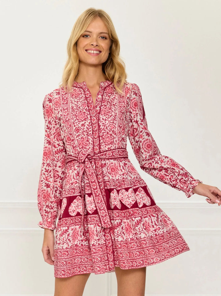 Gemma Mini Dress in Burgundy Patchwork
