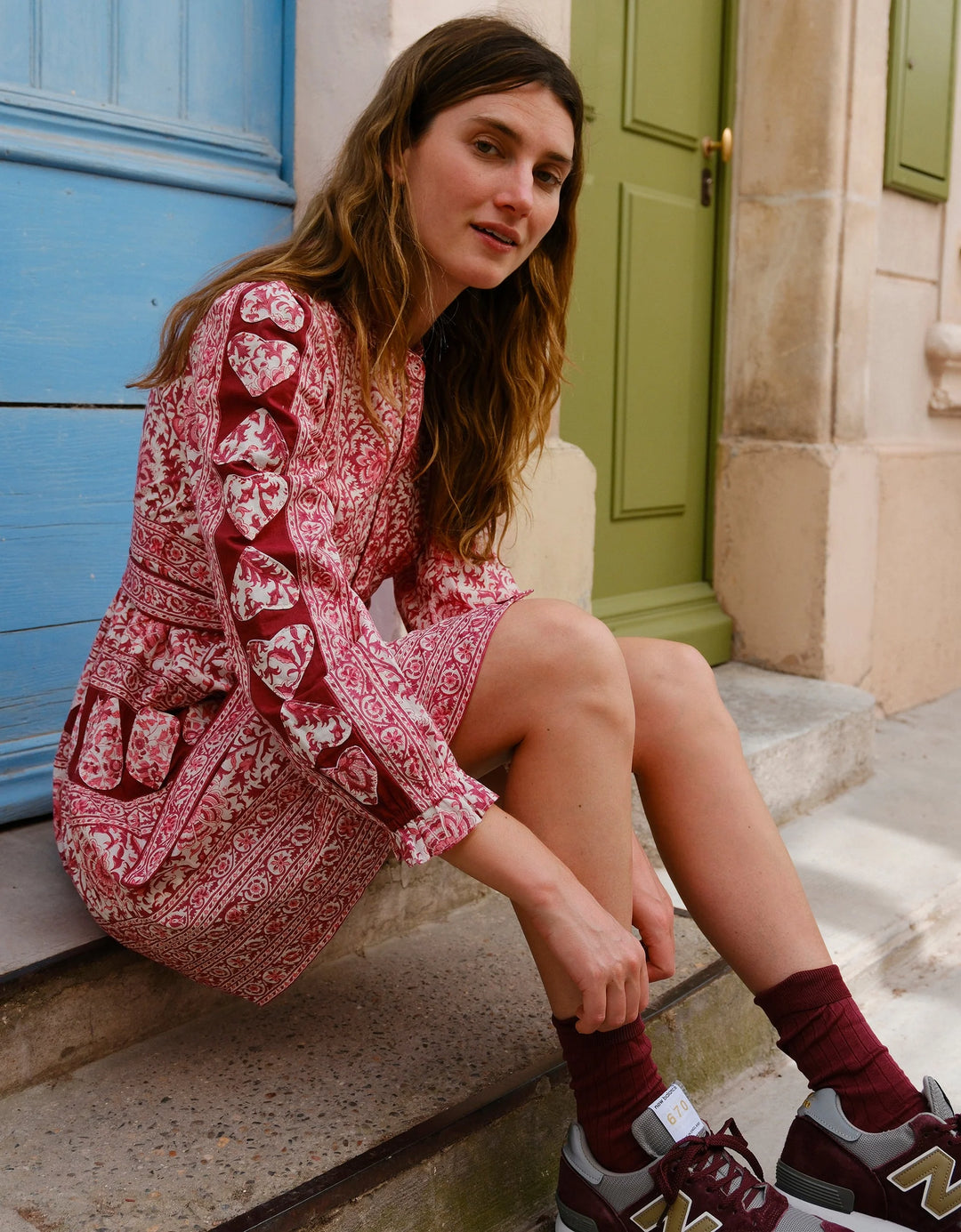 Gemma Mini Dress in Burgundy Patchwork