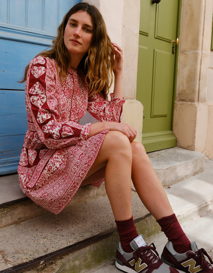 Gemma Mini Dress in Burgundy Patchwork