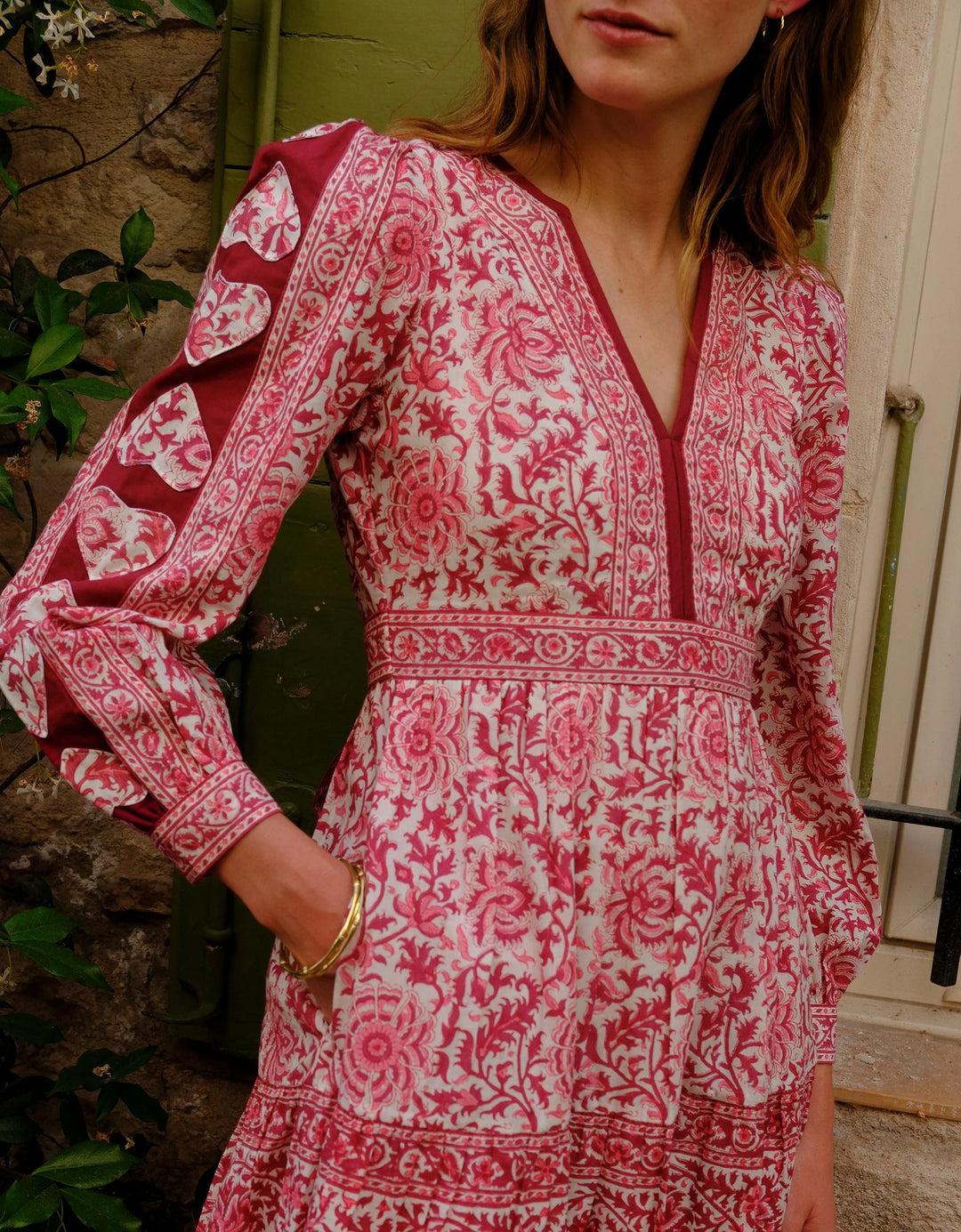 Olive Dress in Burgundy Patchwork