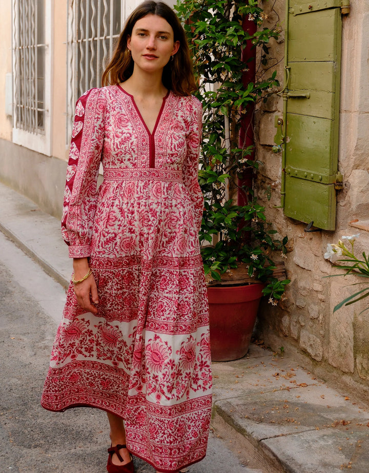 Olive Dress in Burgundy Patchwork
