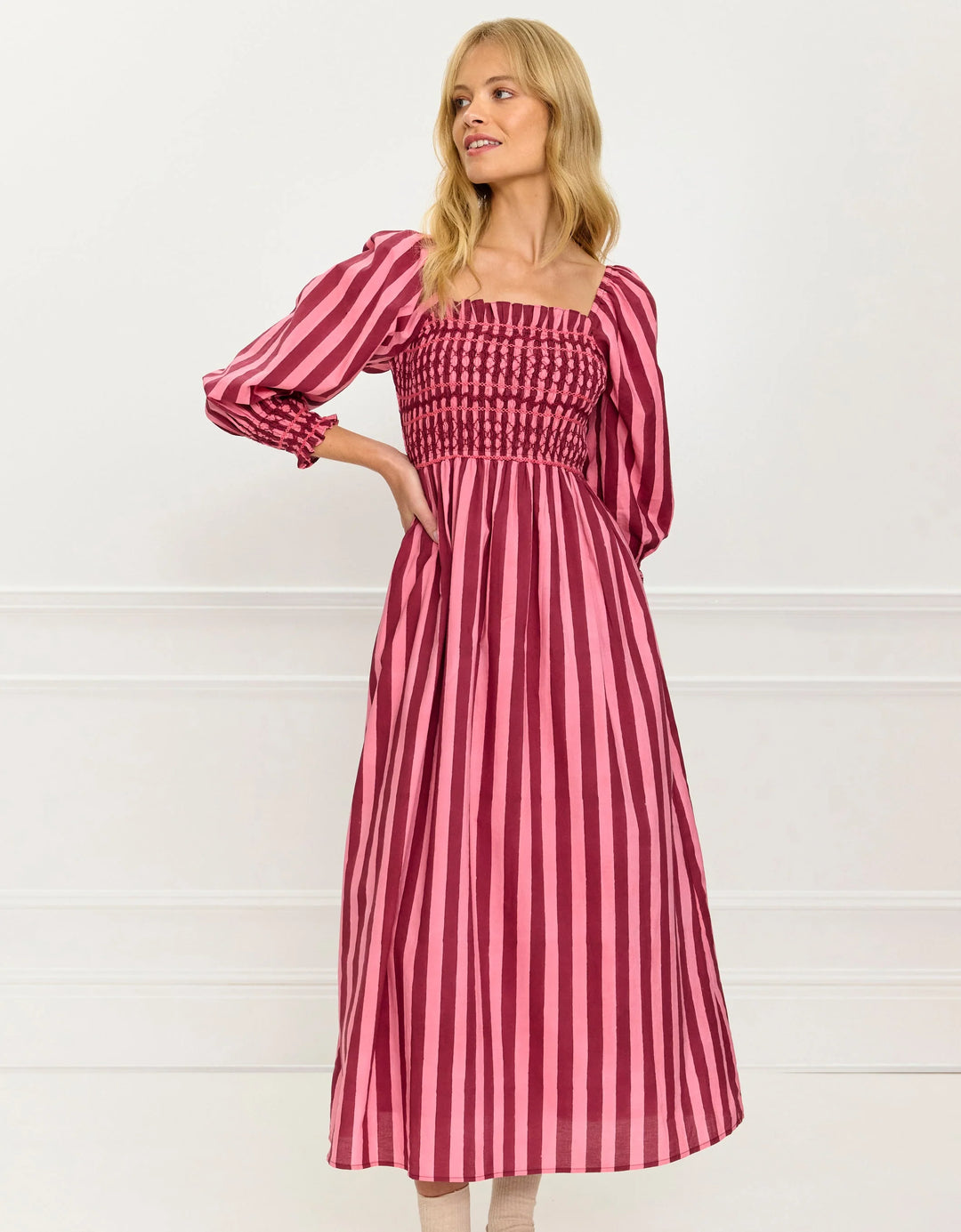 Florence Dress in Burgundy Stripe