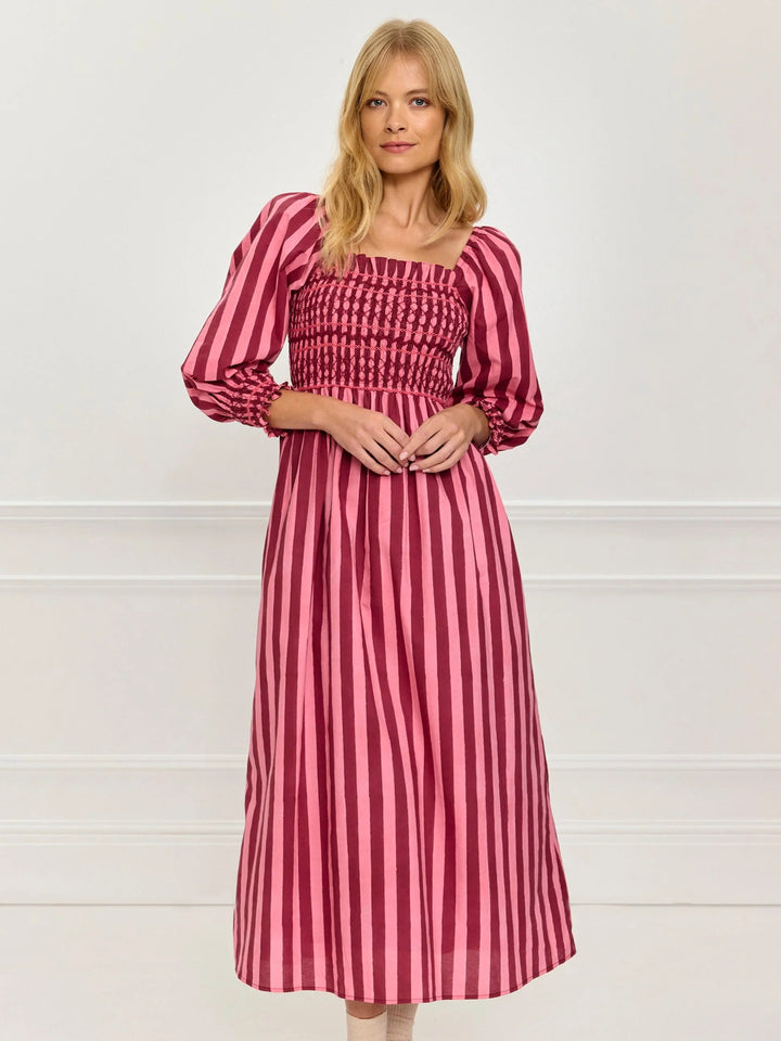 Florence Dress in Burgundy Stripe