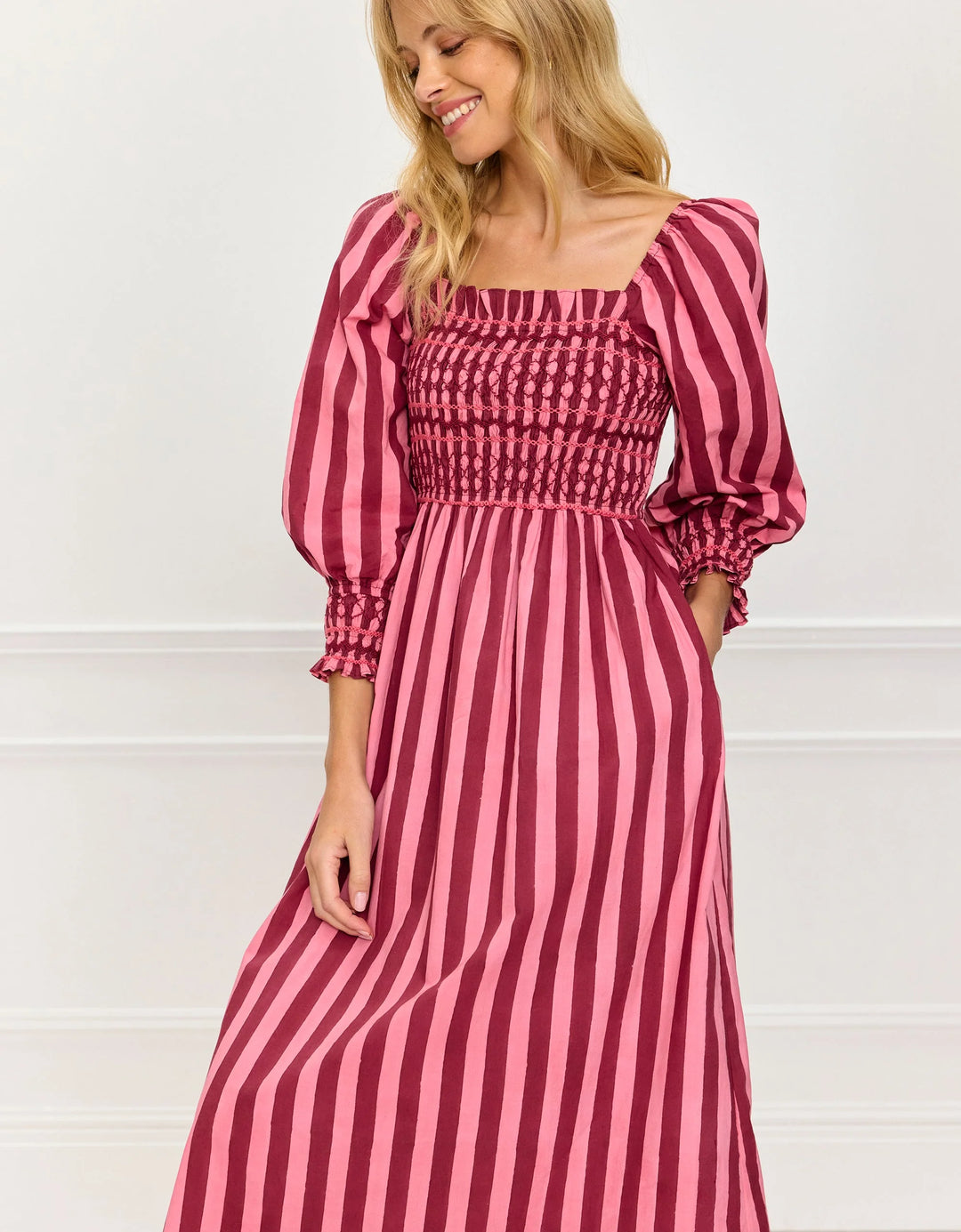 Florence Dress in Burgundy Stripe