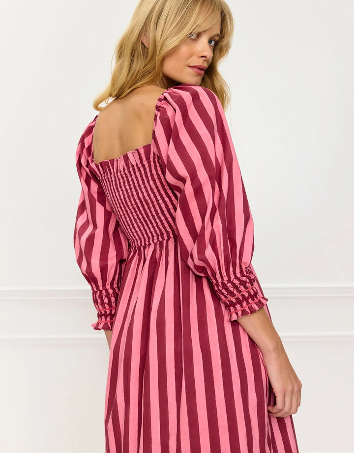 Florence Dress in Burgundy Stripe