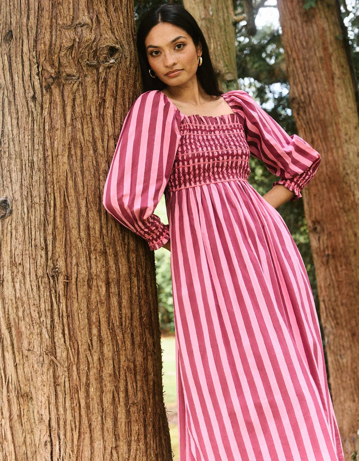 Florence Dress in Burgundy Stripe
