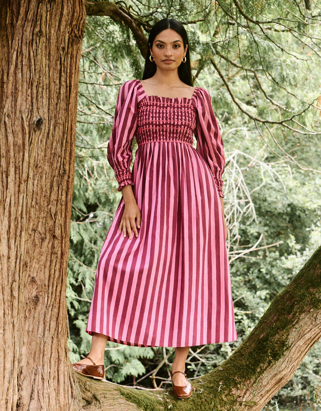 Florence Dress in Burgundy Stripe