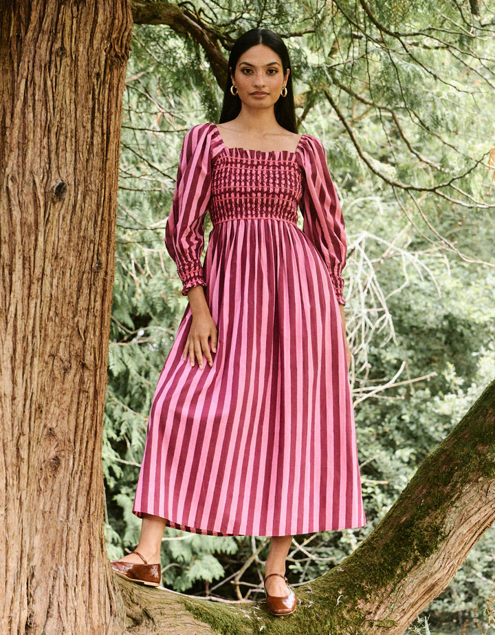 Florence Dress in Burgundy Stripe
