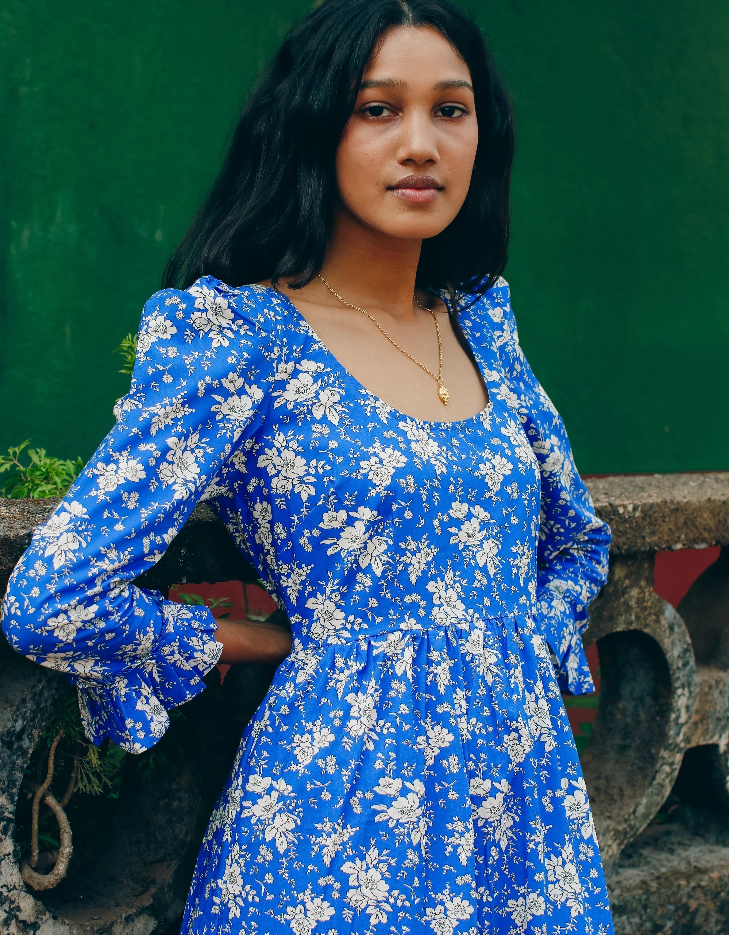 Pink City Prints Women's Carys Dress - Royal Blue Bouquet - Size Medium Pink City Prints Women's Carys Dress - Royal Blue Bouquet - Size Medium