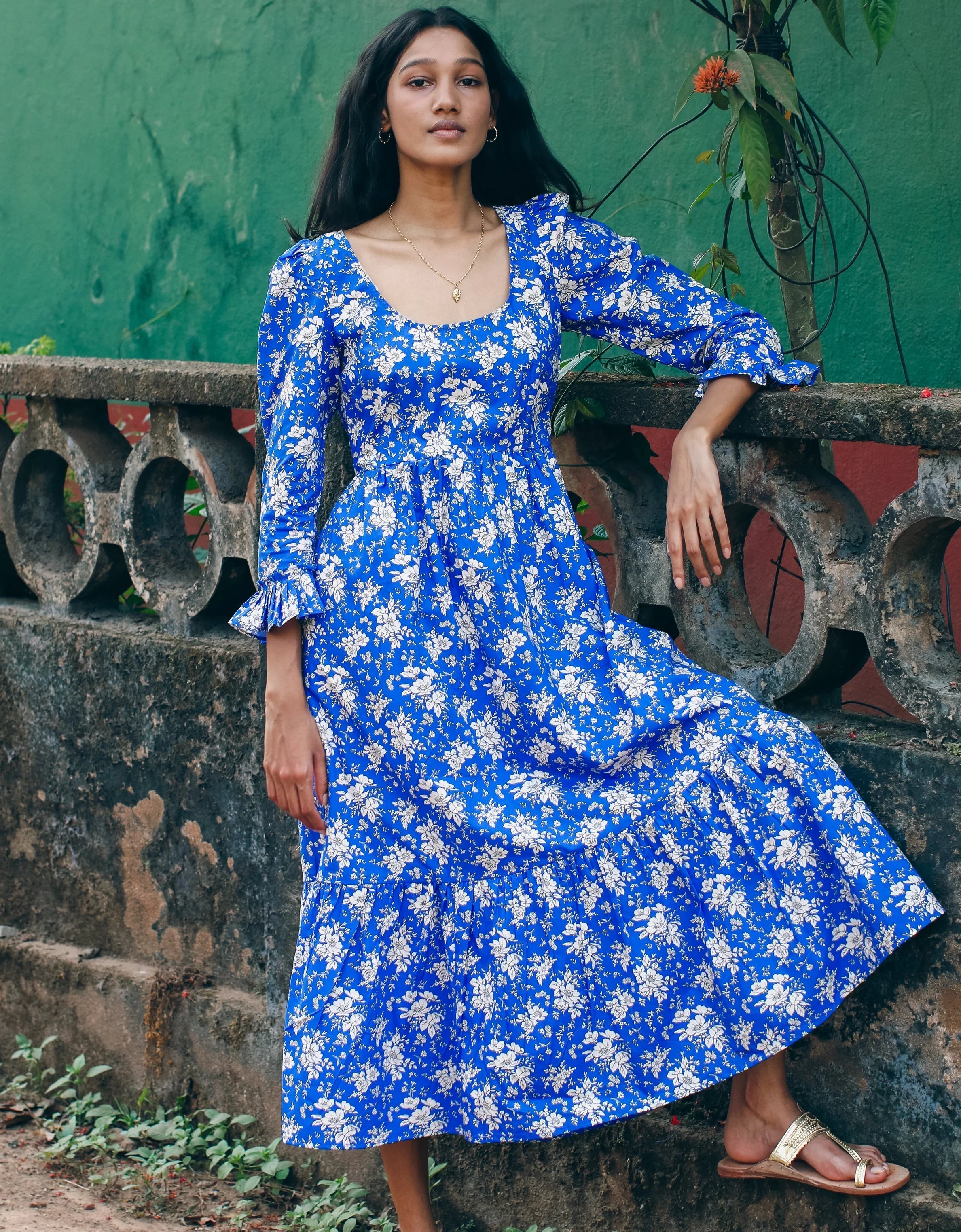 Pink City Prints Women's Carys Dress - Royal Blue Bouquet - Size Medium Pink City Prints Women's Carys Dress - Royal Blue Bouquet - Size Medium