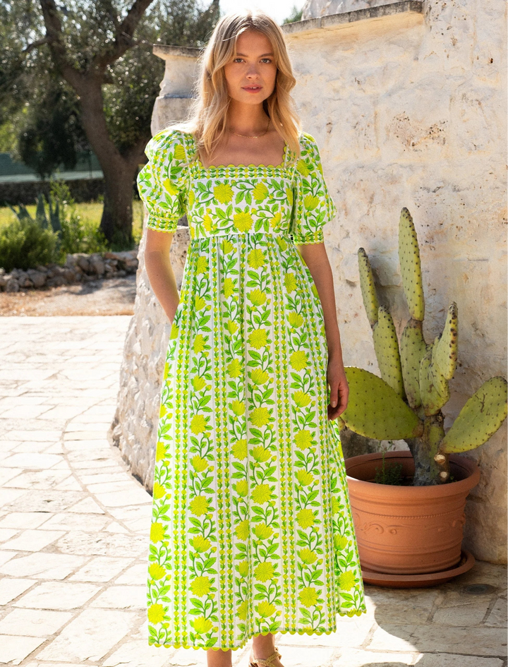 Pink City Prints Dress Elizabeth Dress in Lime Border