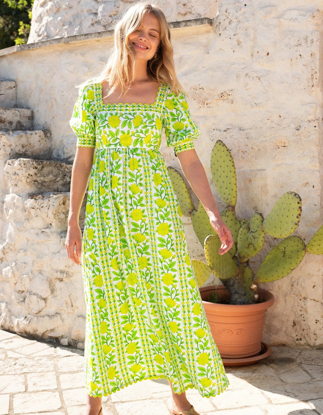 Pink City Prints Dress Elizabeth Dress in Lime Border