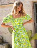 Pink City Prints Dress Elizabeth Dress in Lime Border