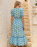 Pink City Prints Dress Evelyn Dress in Sky Lily Stripe