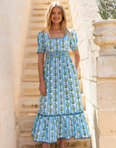 Pink City Prints Dress Evelyn Dress in Sky Lily Stripe