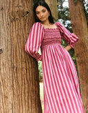 Pink City Prints Dress Florence Dress in Burgundy Stripe
