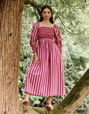 Pink City Prints Dress Florence Dress in Burgundy Stripe