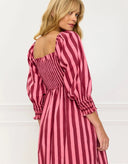 Pink City Prints Dress Florence Dress in Burgundy Stripe
