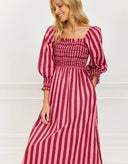 Pink City Prints Dress Florence Dress in Burgundy Stripe