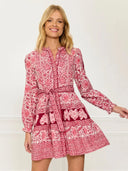 Pink City Prints Dress Gemma Mini Dress in Burgundy Patchwork