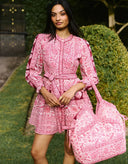 Pink City Prints Dress Gemma Mini Dress in Burgundy Patchwork