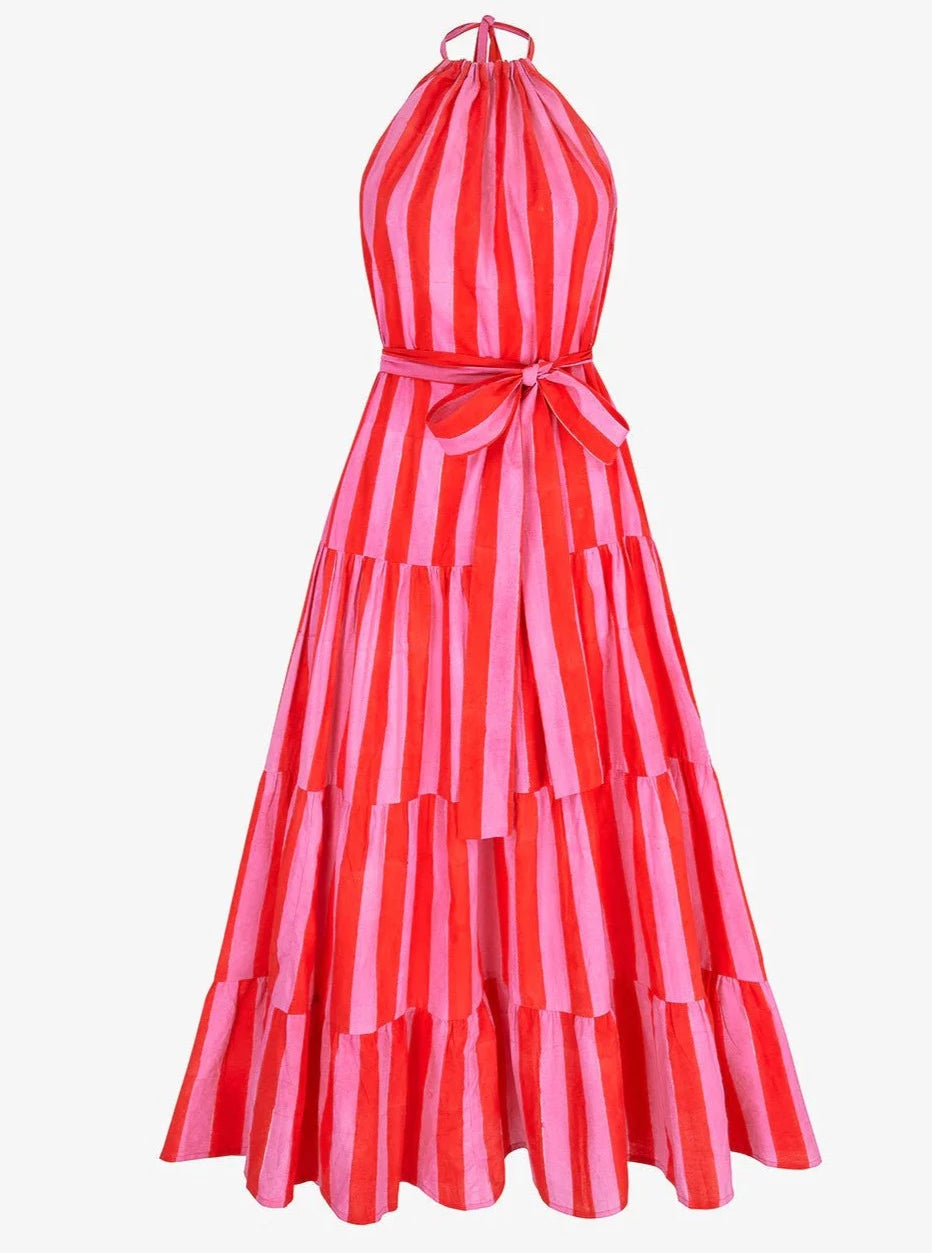 Pink City Prints Dress Julia Dress in Bubblegum Stripe