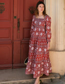 Pink City Prints Dress Lucia Dress in Rust Borders