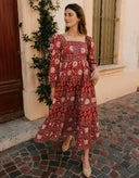 Pink City Prints Dress Lucia Dress in Rust Borders