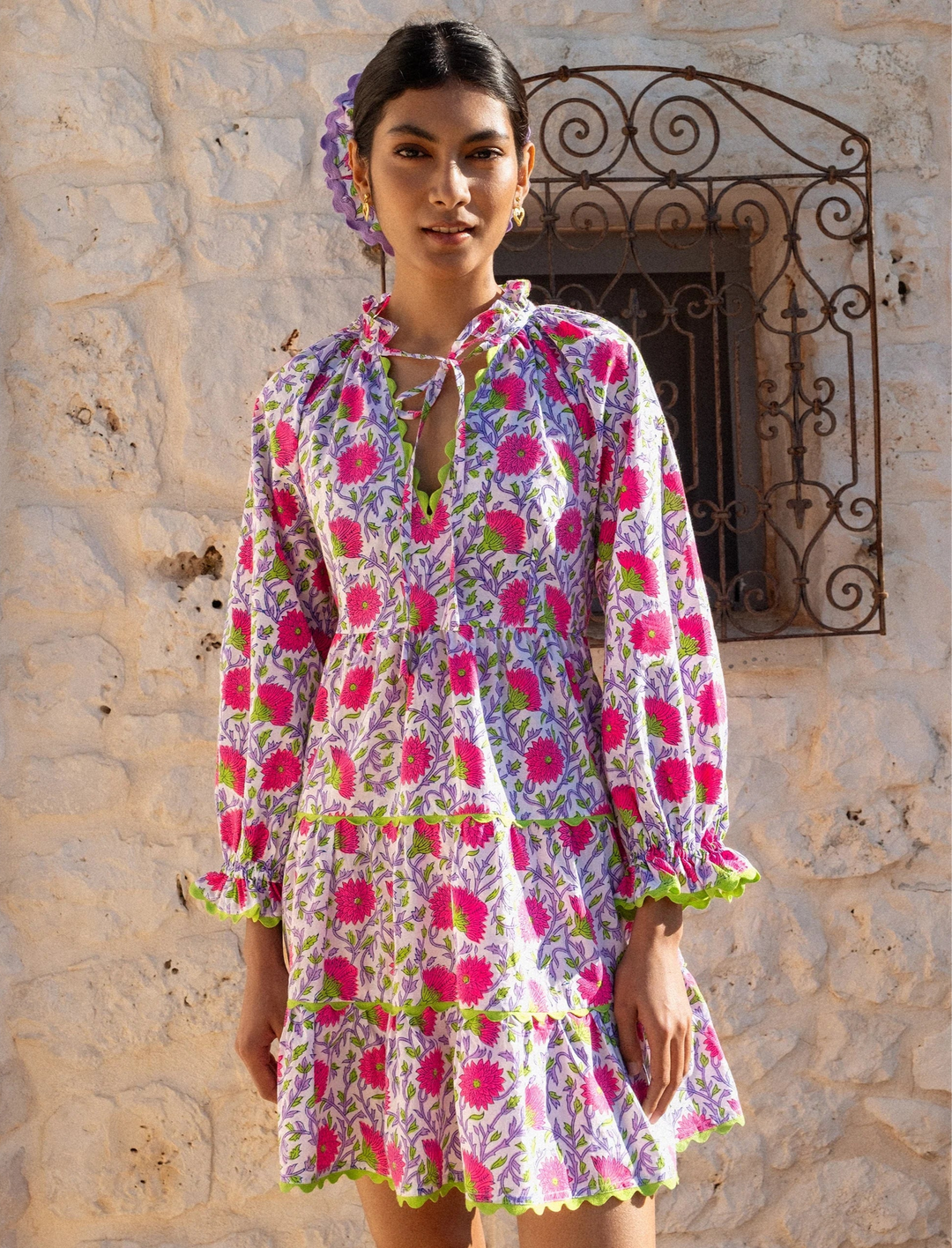 Pink City Prints Dress Luna Mini Dress in Neon Camelia