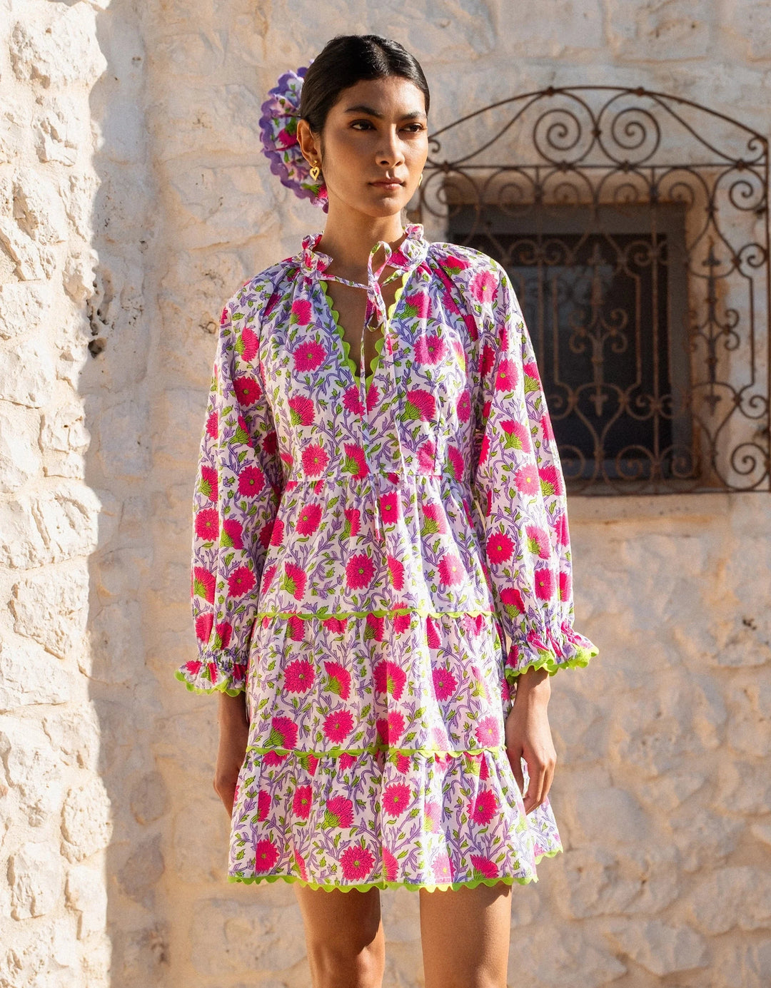 Pink City Prints Dress Luna Mini Dress in Neon Camelia