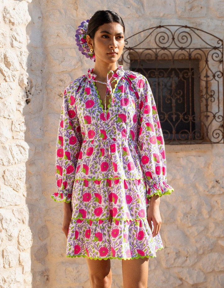 Pink City Prints Dress Luna Mini Dress in Neon Camelia