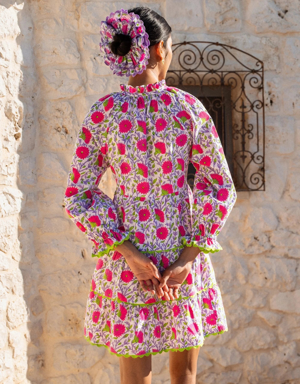 Pink City Prints Dress Luna Mini Dress in Neon Camelia