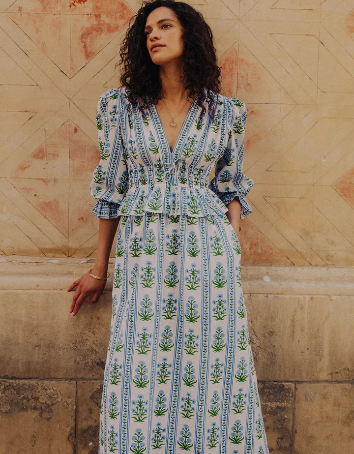 Pink City Prints Dress Melanie Dress in Indigo Border