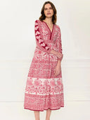 Pink City Prints Dress Olive Dress in Burgundy Patchwork