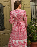 Pink City Prints Dress Olive Dress in Burgundy Patchwork