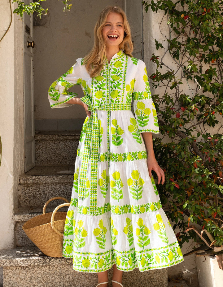 Gemma Dress in Lime Botanics