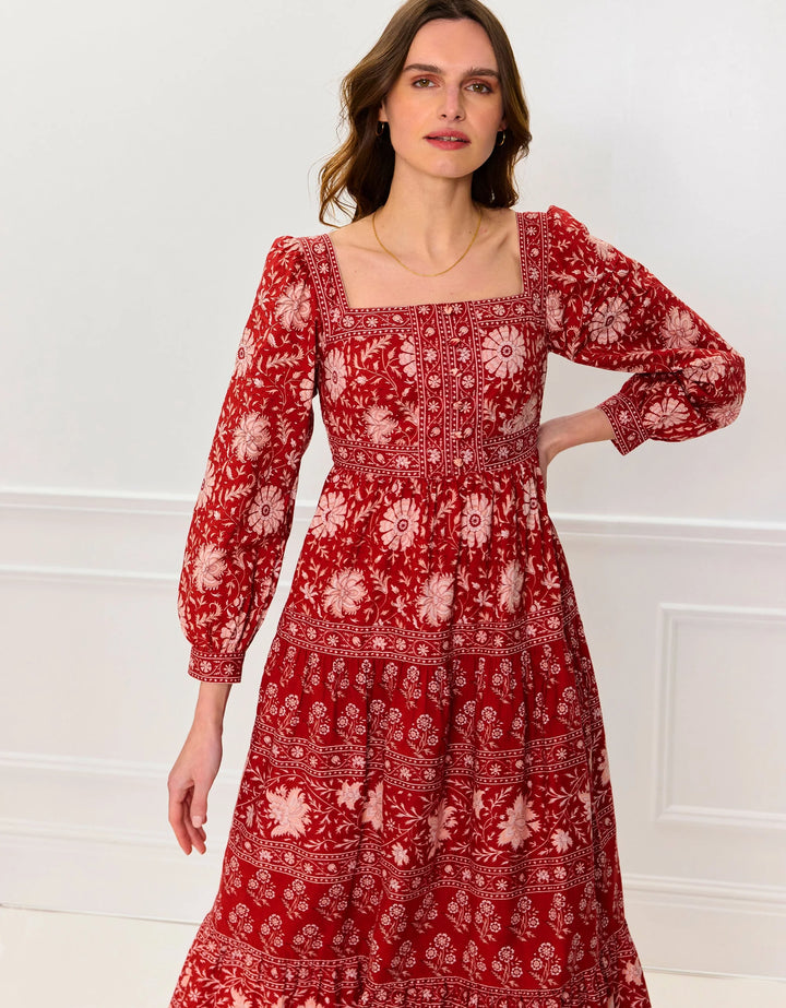 Lucia Dress in Rust Borders