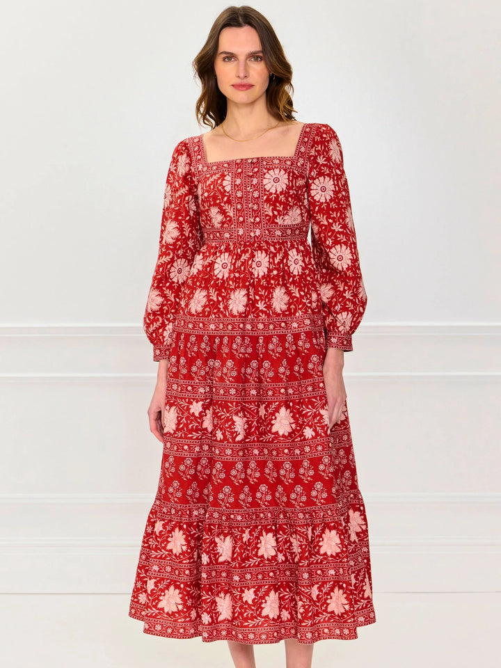 Lucia Dress in Rust Borders
