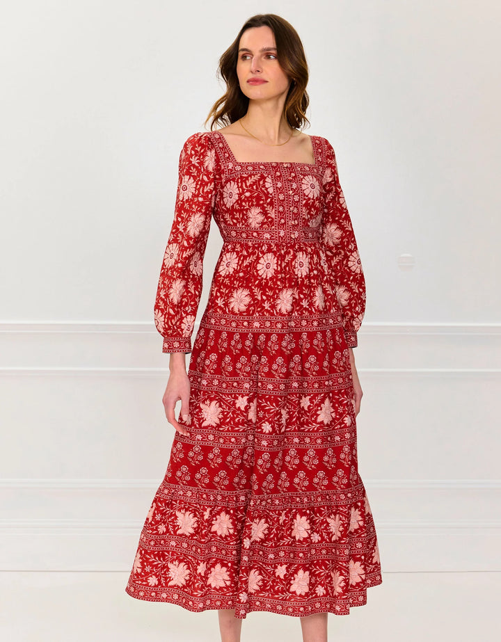 Lucia Dress in Rust Borders