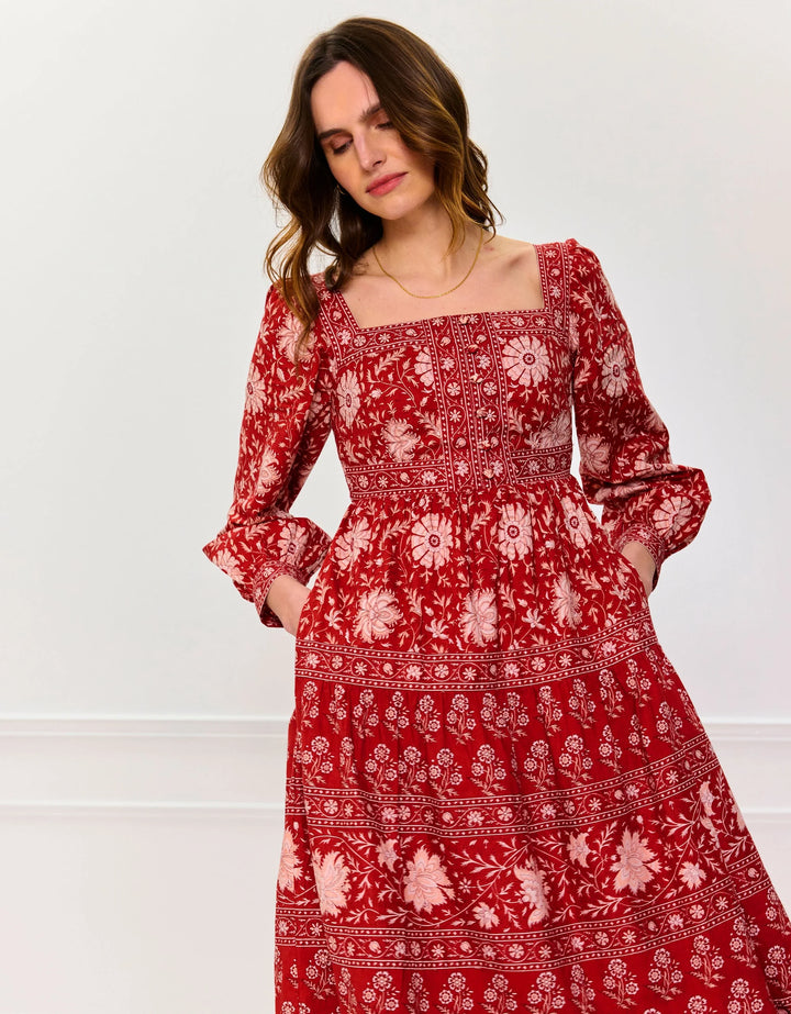 Lucia Dress in Rust Borders
