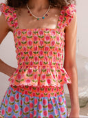 Pink City Prints Top Jessica Top in Peach Buta