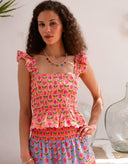 Pink City Prints Top Jessica Top in Peach Buta