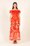 Poupette St. Barths Dress Suzanne Long Dress in Coral Palm